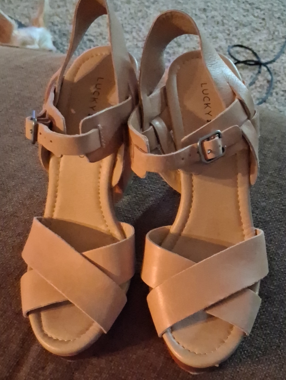 Lucky Brand Beige/Tan Crisscross Wedge Sandals
